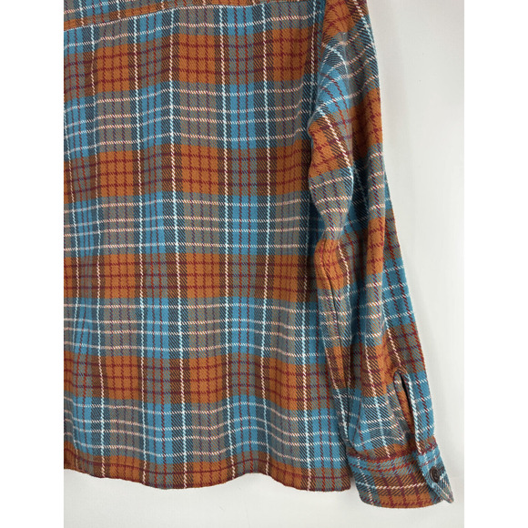 Outerknown Blanket Shirt Jacket Plaid Button Up Shacket Orange Blue Men's Medium - Picture 11 of 13